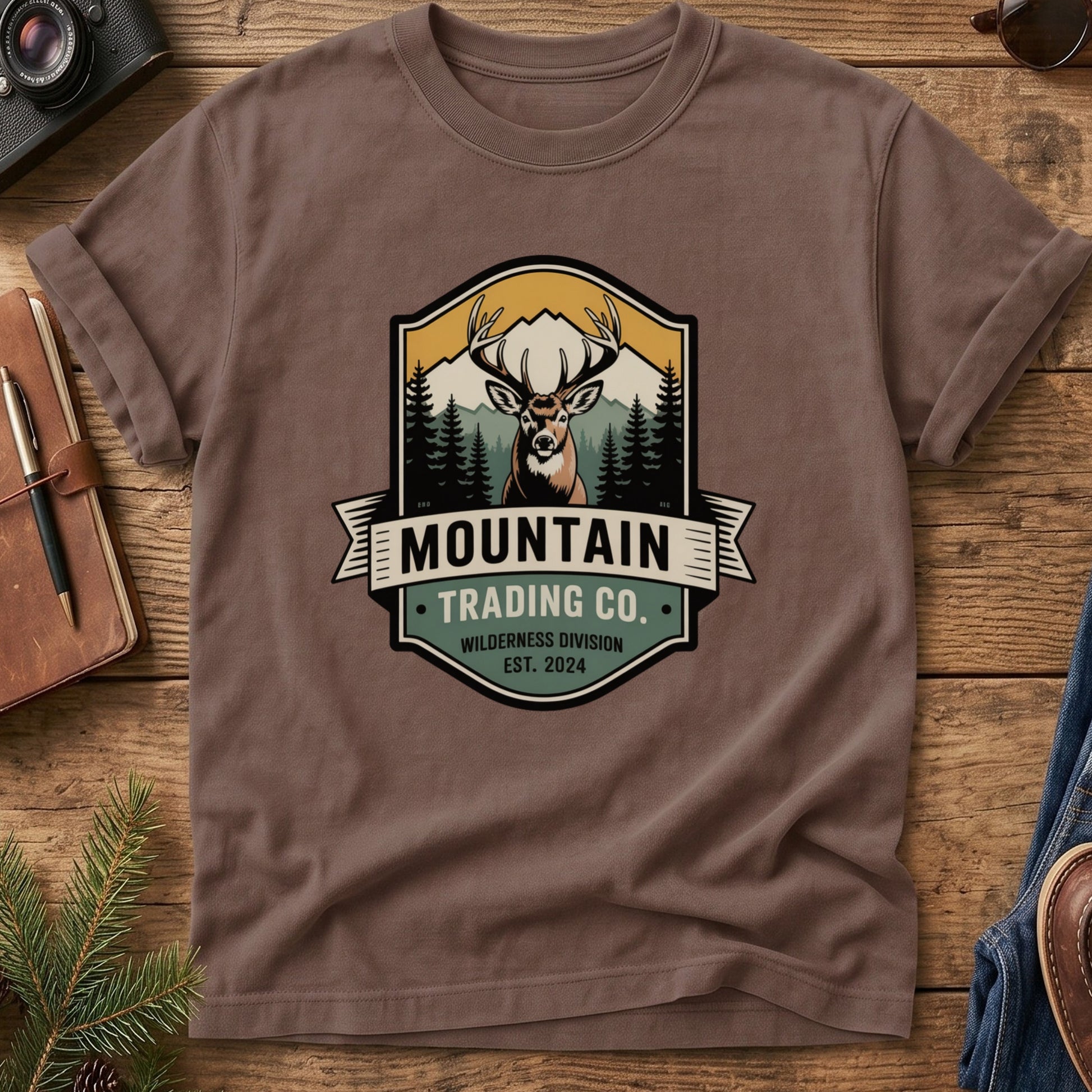 Mountain Trading Co. Heritage Tee – lifestyle photo, garment-dyed Comfort Colors tee