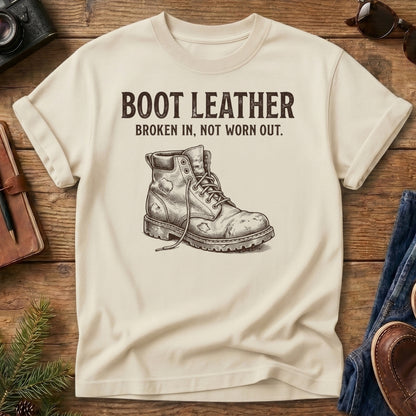 Not Worn Out Tee – broken-in hiking boot graphic tee, product photo 3