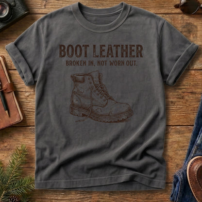 Not Worn Out Tee – broken-in hiking boot graphic tee, product photo 2