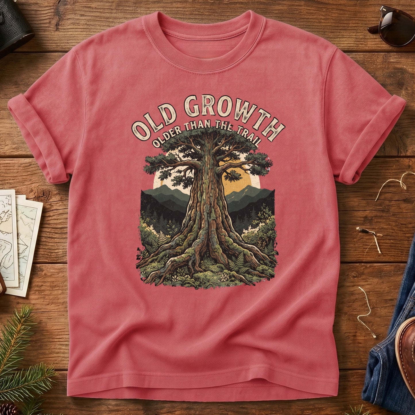 Older Than the Trail Tee – old growth tree graphic tee in Watermelon, product photo 3