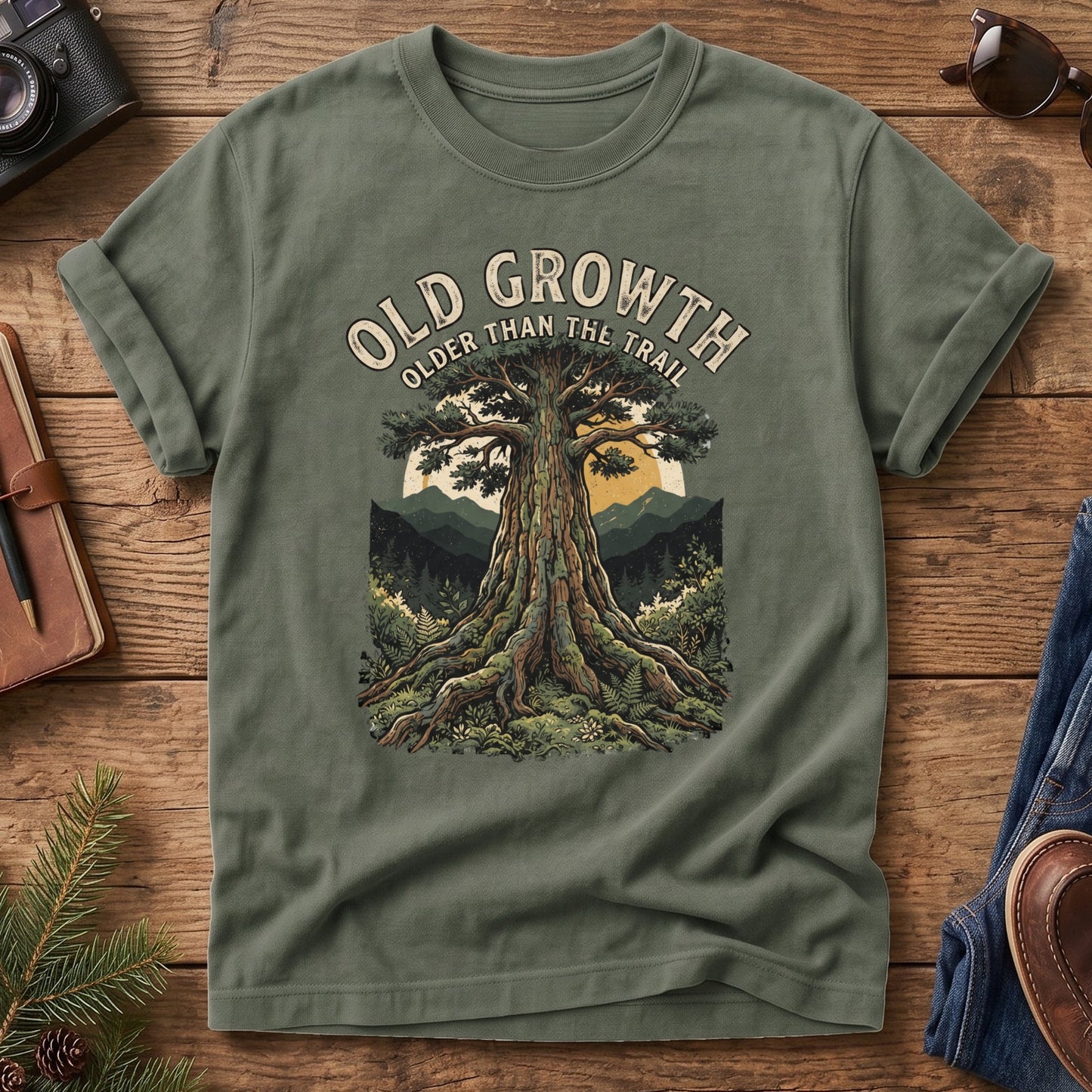 Older Than the Trail Tee – old growth tree graphic tee in Moss, product photo 2
