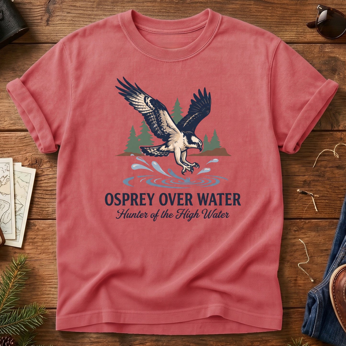 Osprey Over Water Tee – osprey diving over water graphic tee in Watermelon, product photo 6