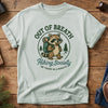 Out of Breath Hiking Society Raccoon Tee – out of breath hiking society graphic on Softstyle t-shirt, front view