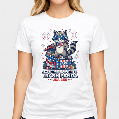 Patriotic Raccoon T-Shirt — “America’s Favorite Trash Panda – USA 250”