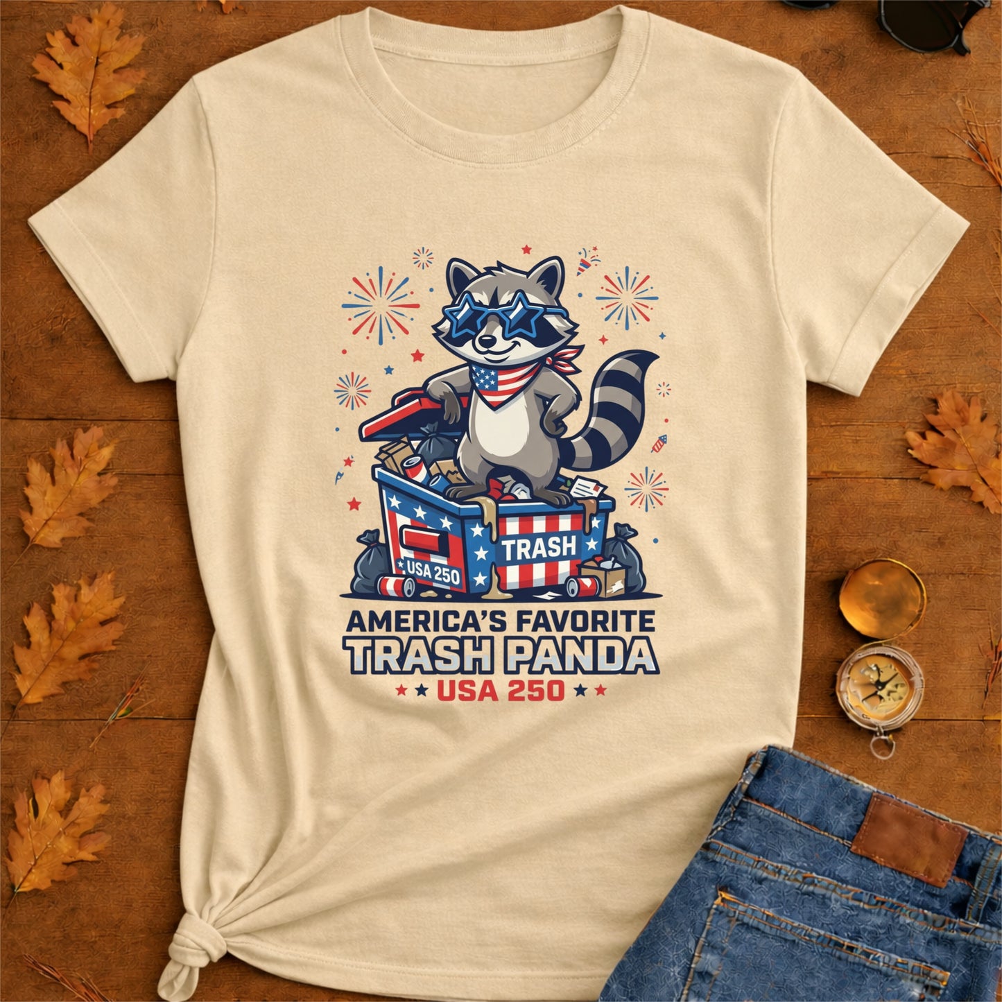 Patriotic Raccoon T-Shirt — “America’s Favorite Trash Panda – USA 250”