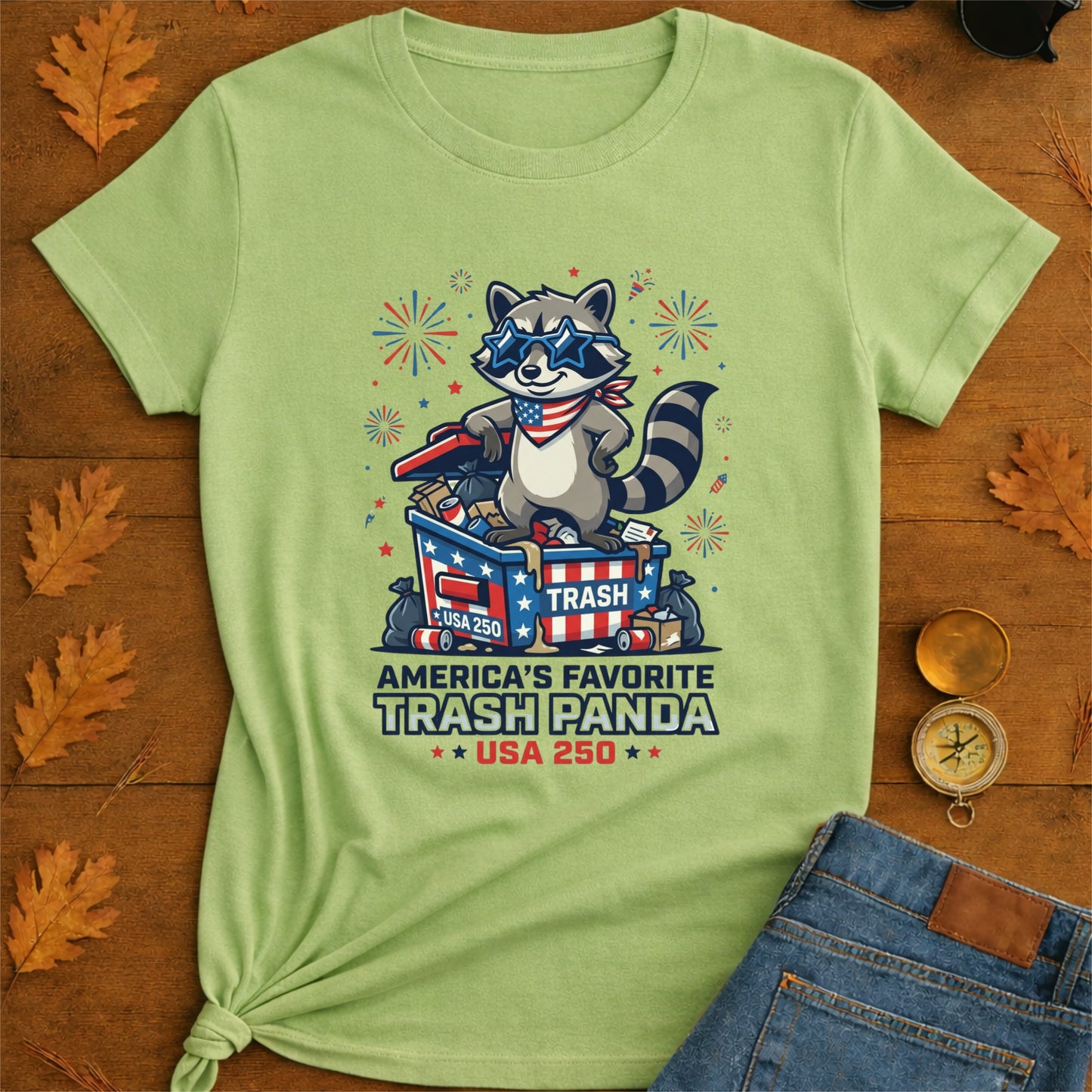 Patriotic Raccoon T-Shirt — “America’s Favorite Trash Panda – USA 250”