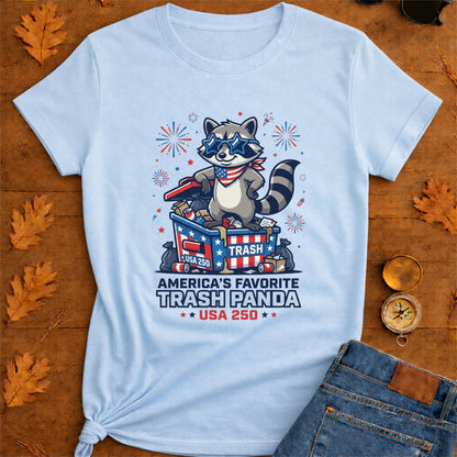 Patriotic Raccoon T-Shirt — “America’s Favorite Trash Panda – USA 250”