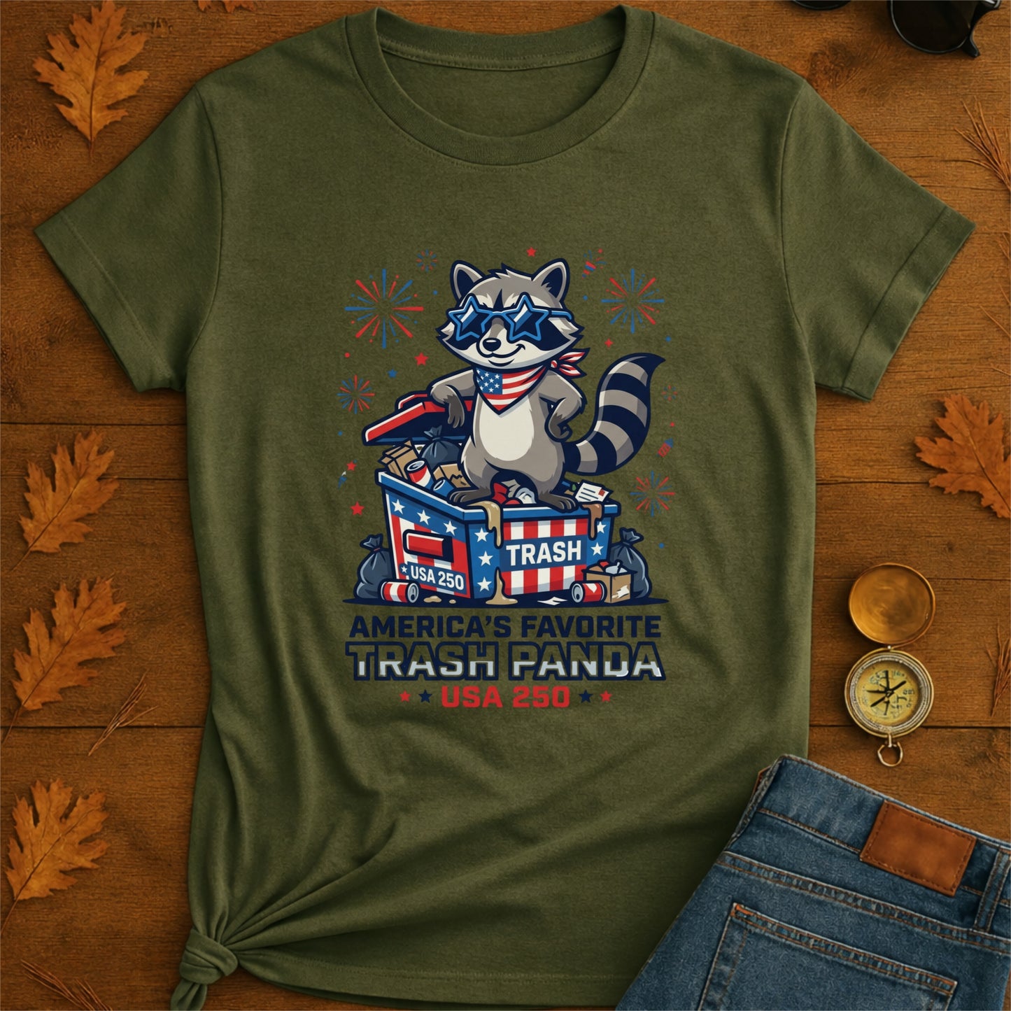 Patriotic Raccoon T-Shirt — “America’s Favorite Trash Panda – USA 250”