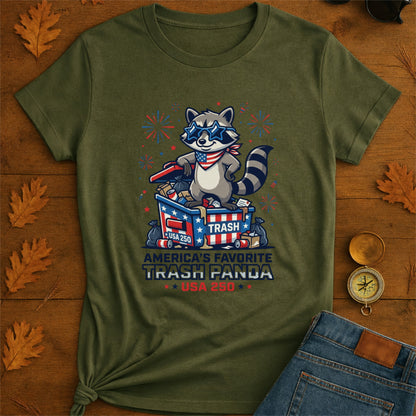 Patriotic Raccoon T-Shirt — “America’s Favorite Trash Panda – USA 250”