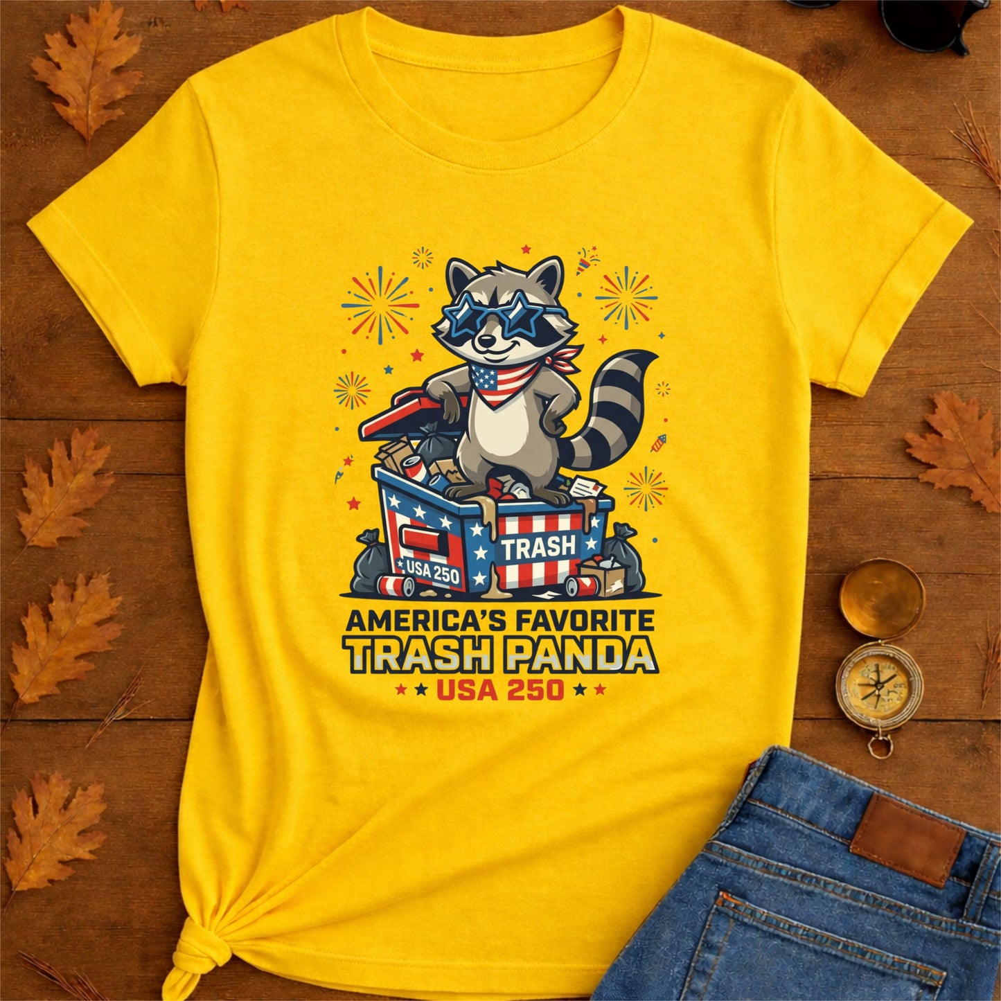 Patriotic Raccoon T-Shirt — “America’s Favorite Trash Panda – USA 250”