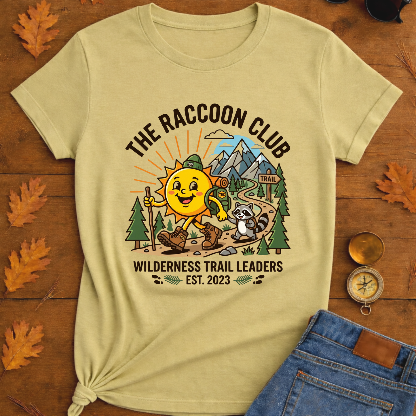 Hiking Sun T-Shirt — Smiling Sun in Boots Trail Tee