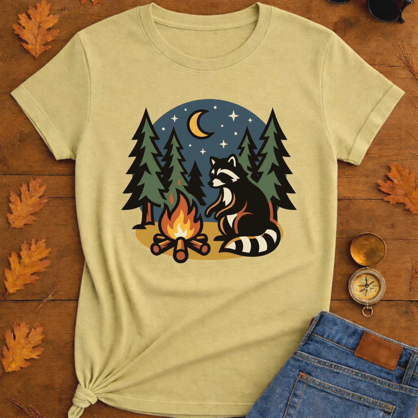 Raccoon Warning Campfire T-Shirt — Funny Camping Graphic Tee