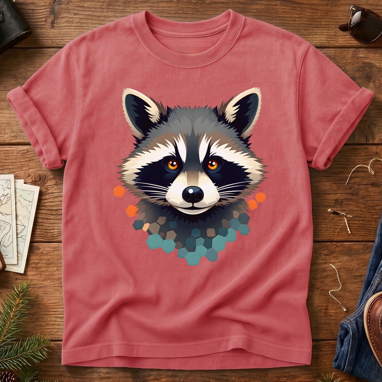 Trail Bandit Tee – raccoon portrait graphic tee, product photo 6