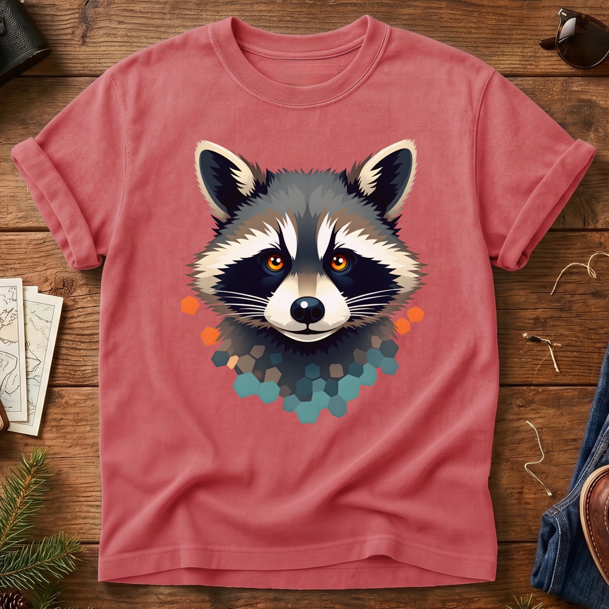 Trail Bandit Tee – raccoon portrait graphic tee, product photo 6