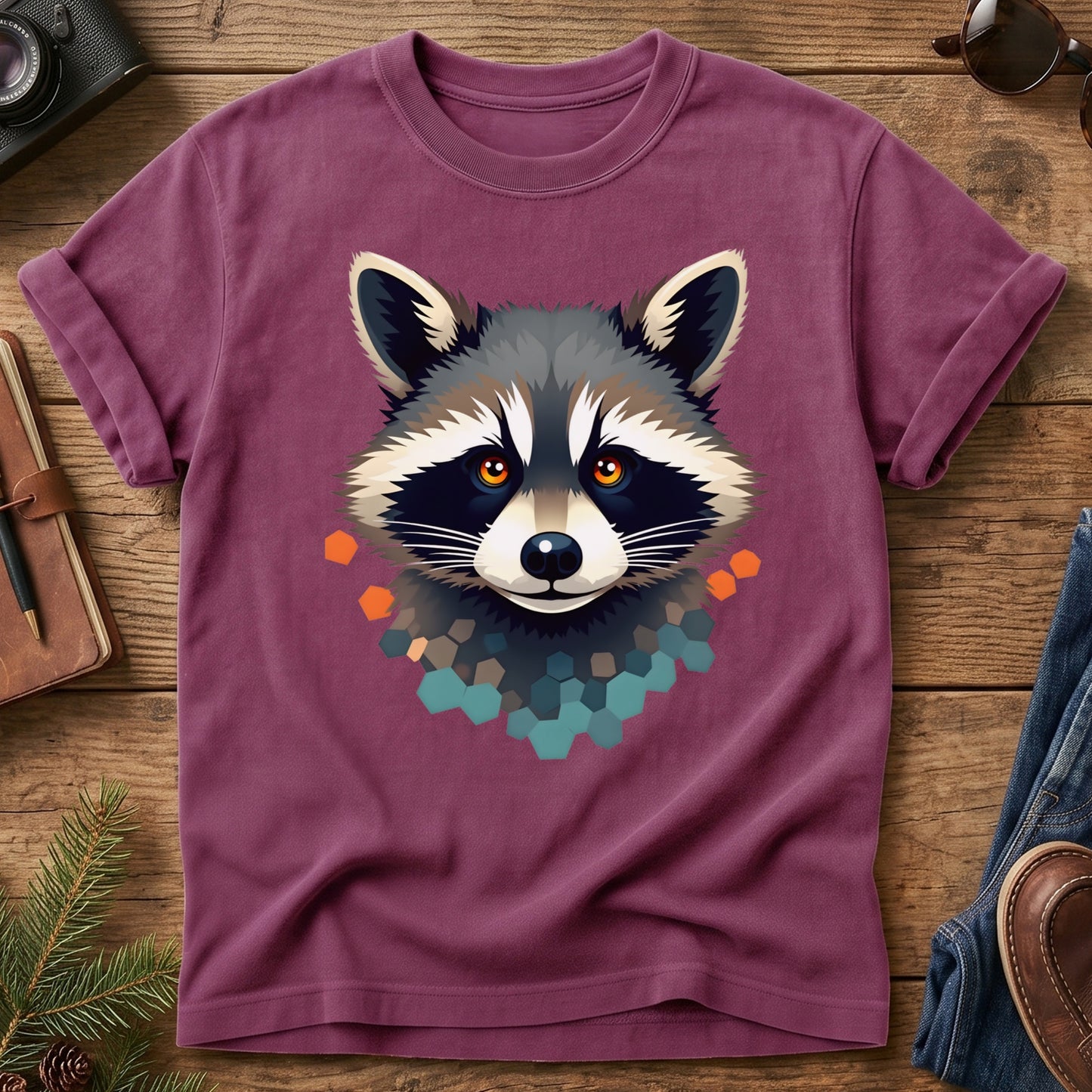 Trail Bandit Tee – raccoon portrait graphic tee, product photo 2