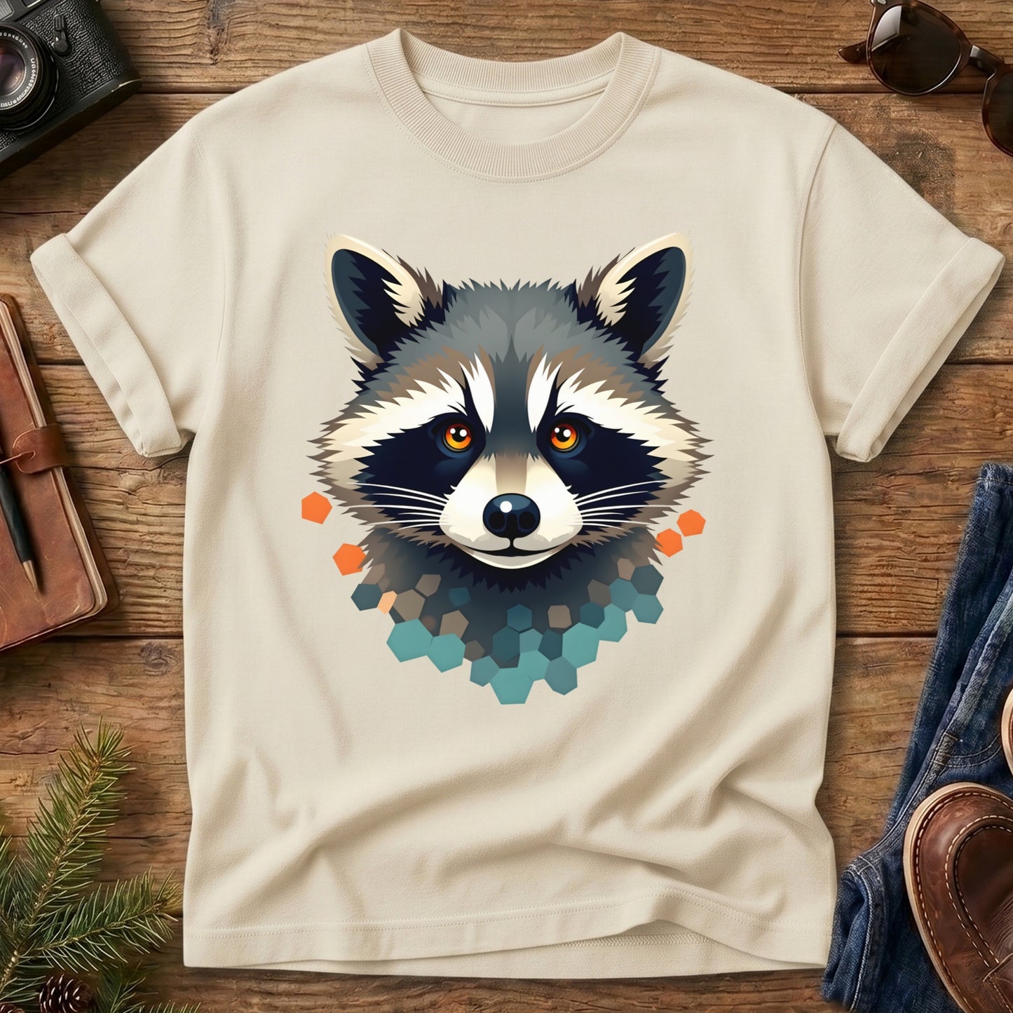 Trail Bandit Tee – raccoon portrait graphic tee, product photo 3