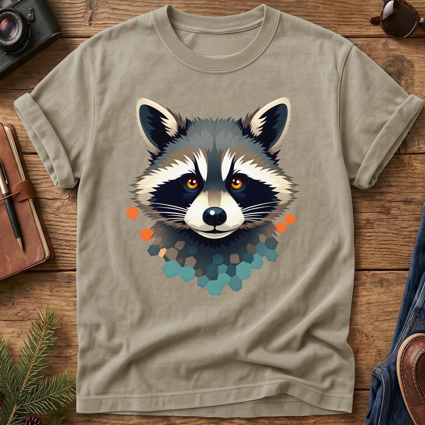 Trail Bandit Tee – raccoon portrait graphic tee, product photo 4