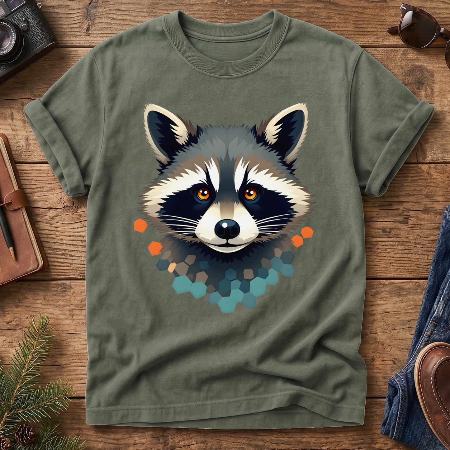 Trail Bandit Tee – raccoon portrait graphic tee, product photo 5