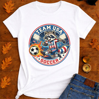 Raccoon USA Soccer T-Shirt — Retro Sports Badge
