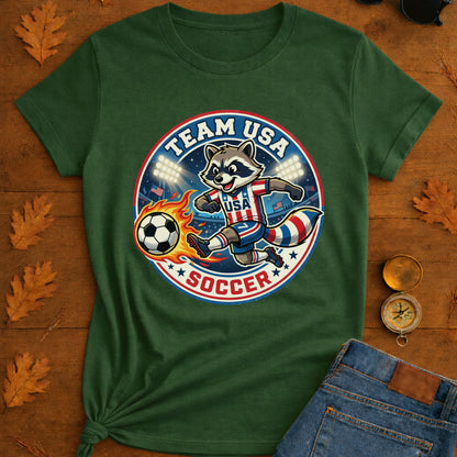 Raccoon USA Soccer T-Shirt — Retro Sports Badge
