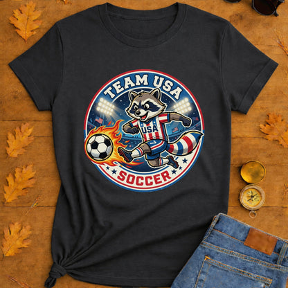 Raccoon USA Soccer T-Shirt — Retro Sports Badge
