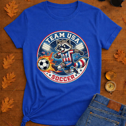 Raccoon USA Soccer T-Shirt — Retro Sports Badge