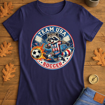 Raccoon USA Soccer T-Shirt — Retro Sports Badge