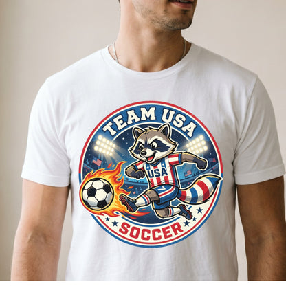 Raccoon USA Soccer T-Shirt — Retro Sports Badge