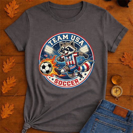 Raccoon USA Soccer T-Shirt — Retro Sports Badge