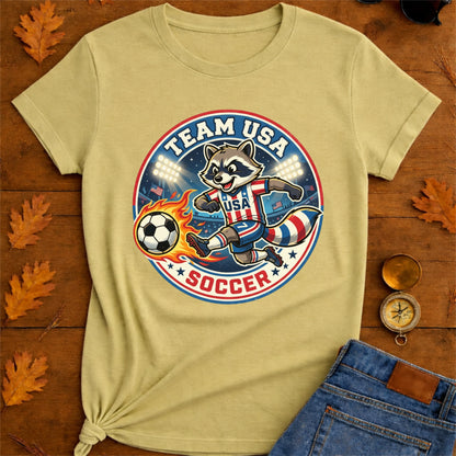 Raccoon USA Soccer T-Shirt — Retro Sports Badge