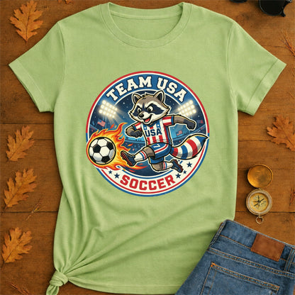 Raccoon USA Soccer T-Shirt — Retro Sports Badge