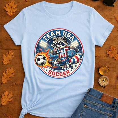 Raccoon USA Soccer T-Shirt — Retro Sports Badge