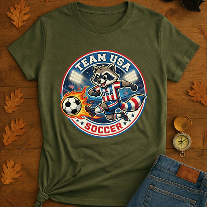 Raccoon USA Soccer T-Shirt — Retro Sports Badge