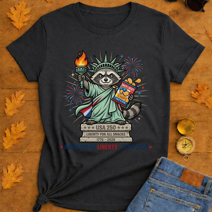 Raccoon of Liberty T-Shirt — "RACCOON OF LIBERTY 1776–2026" Patriotic