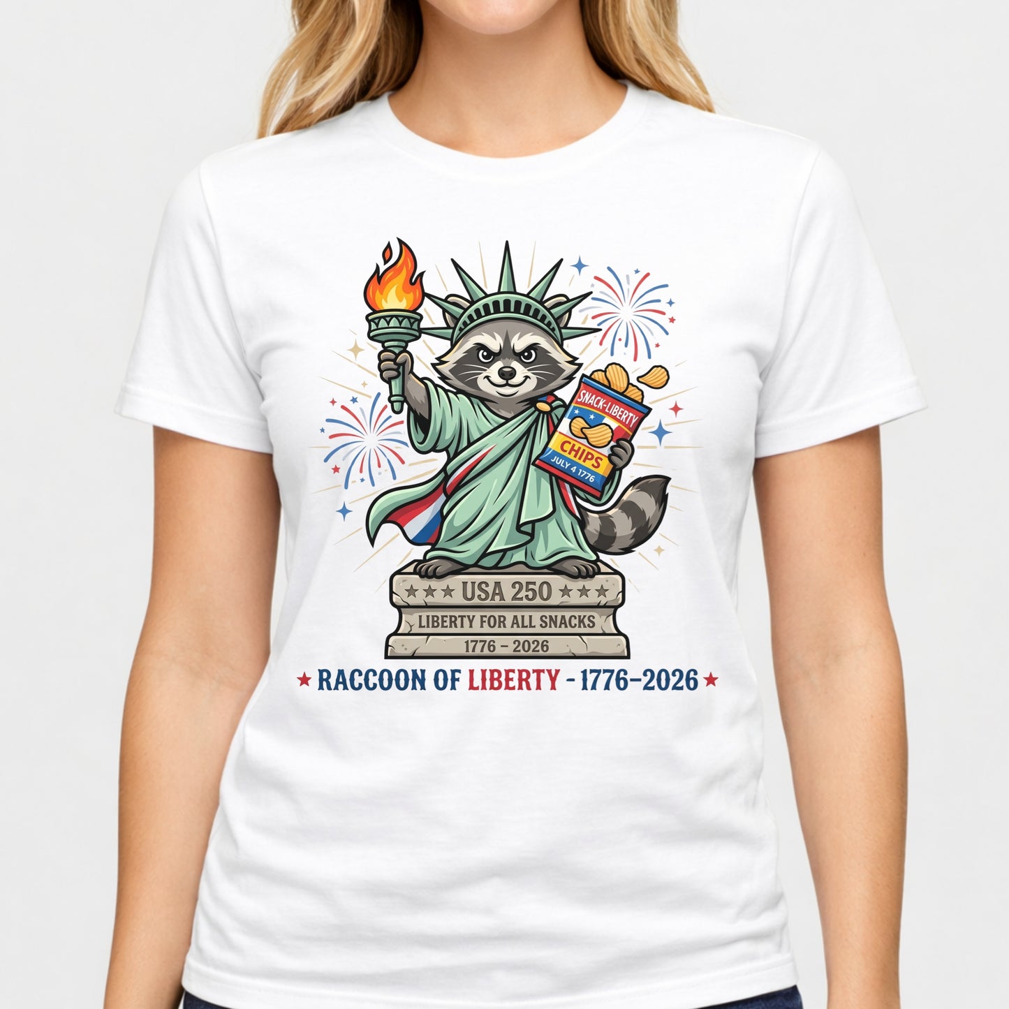 Raccoon of Liberty T-Shirt — "RACCOON OF LIBERTY 1776–2026" Patriotic