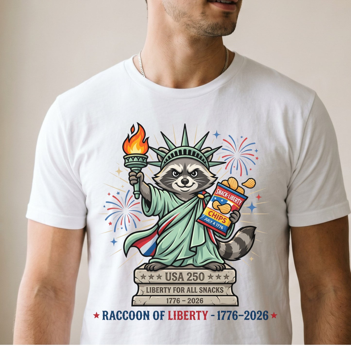 Raccoon of Liberty T-Shirt — "RACCOON OF LIBERTY 1776–2026" Patriotic