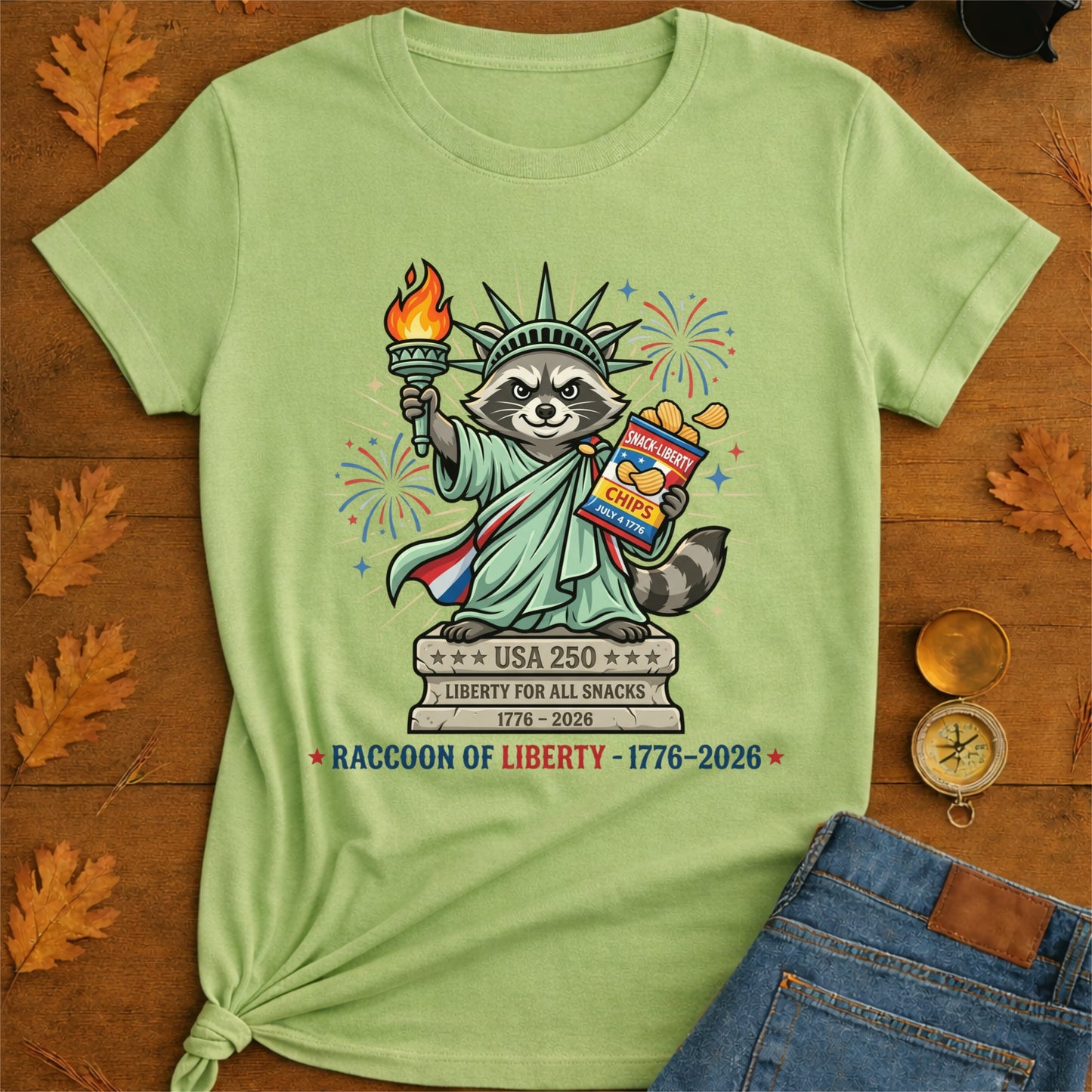 Raccoon of Liberty T-Shirt — "RACCOON OF LIBERTY 1776–2026" Patriotic