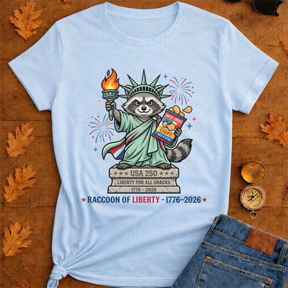 Raccoon of Liberty T-Shirt — "RACCOON OF LIBERTY 1776–2026" Patriotic