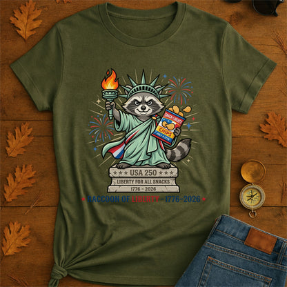Raccoon of Liberty T-Shirt — "RACCOON OF LIBERTY 1776–2026" Patriotic