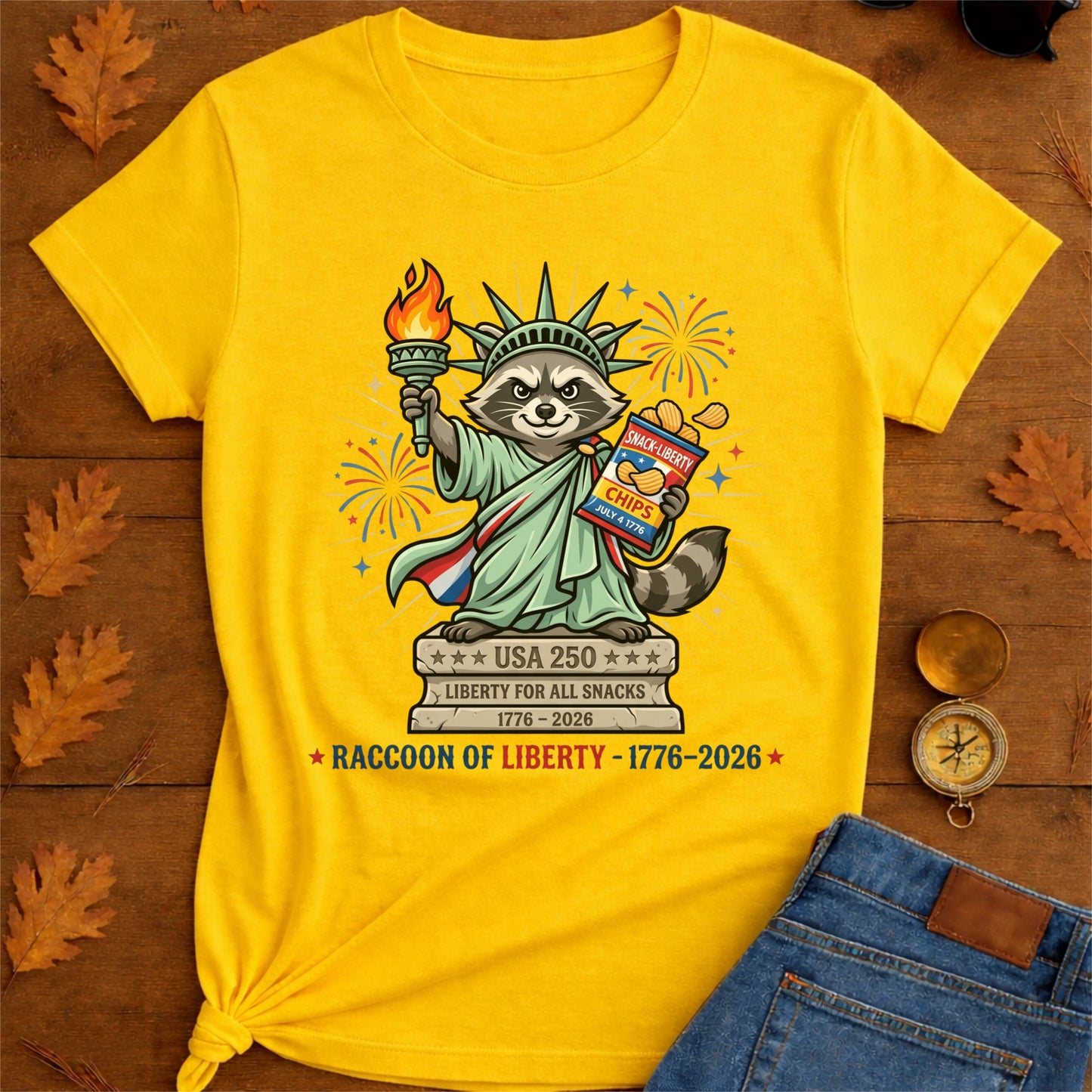 Raccoon of Liberty T-Shirt — "RACCOON OF LIBERTY 1776–2026" Patriotic
