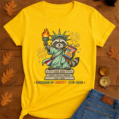 Raccoon of Liberty T-Shirt — "RACCOON OF LIBERTY 1776–2026" Patriotic