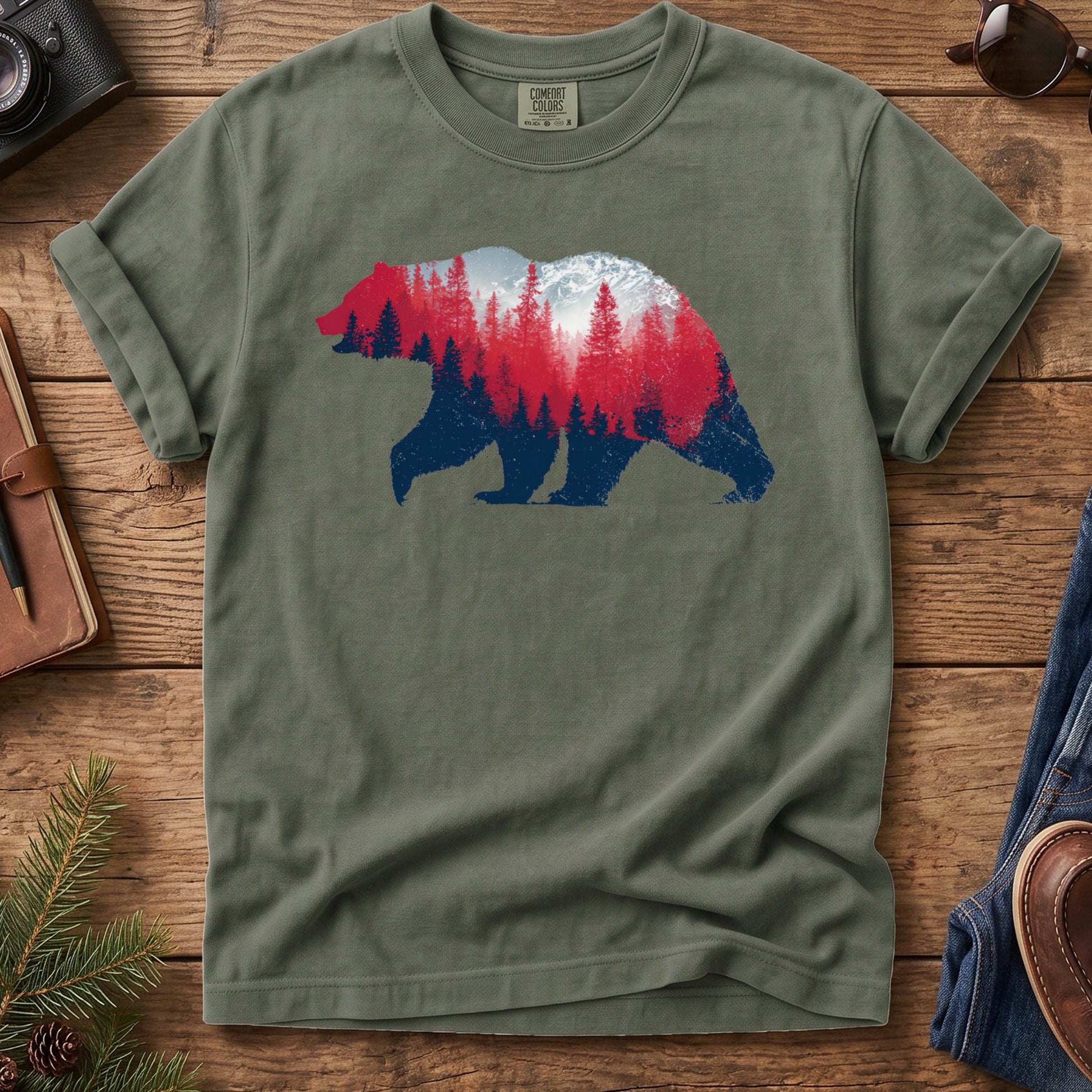 Retro Bear Wilderness Tee – styled outdoor lifestyle photo