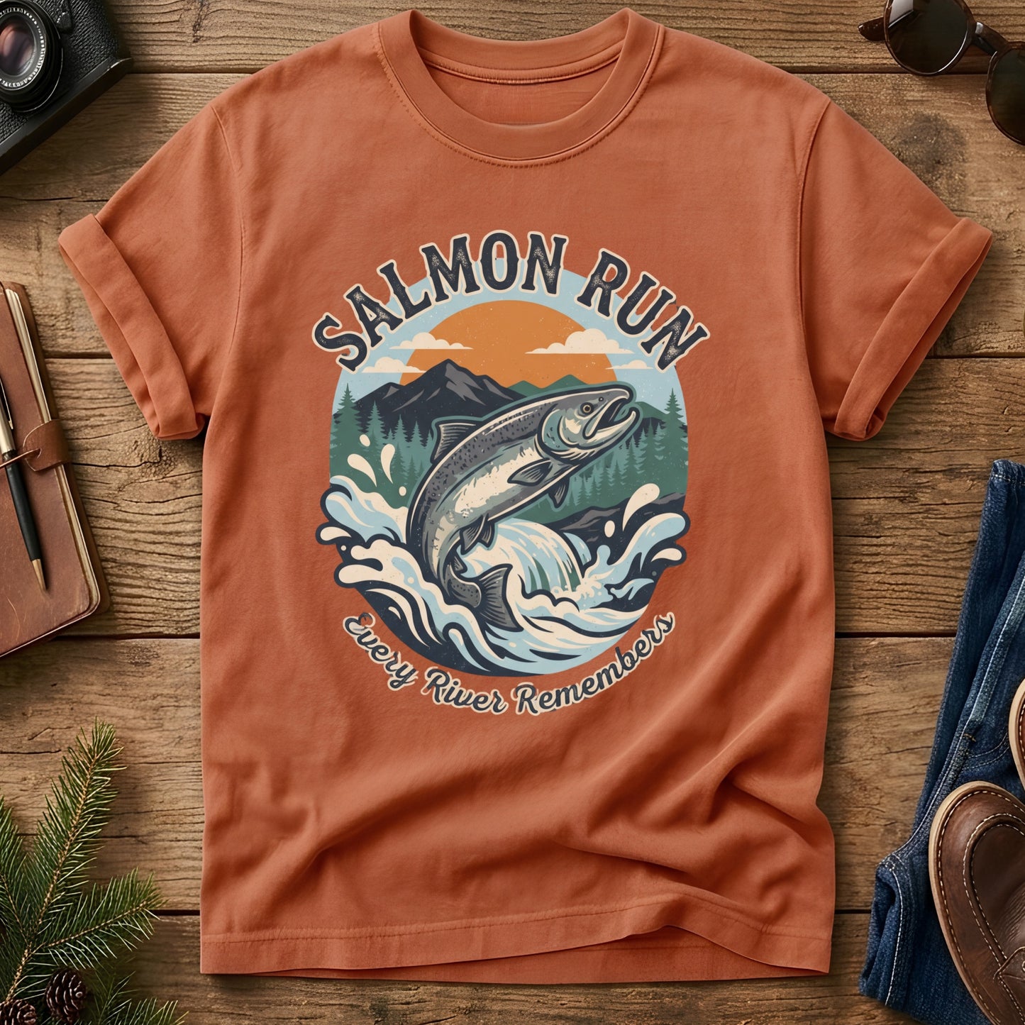 Salmon Run Tee – salmon run graphic tee in Yam, product photo 6