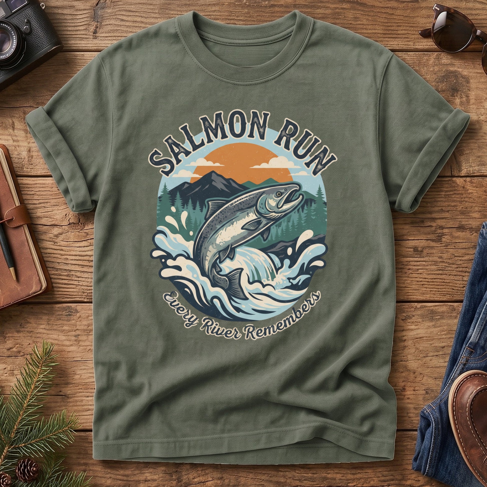 Salmon Run Tee – salmon run graphic tee in Moss, product photo 4