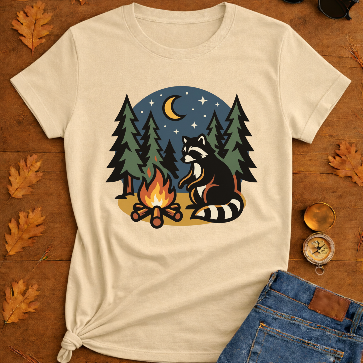 Raccoon Warning Campfire T-Shirt — Funny Camping Graphic Tee