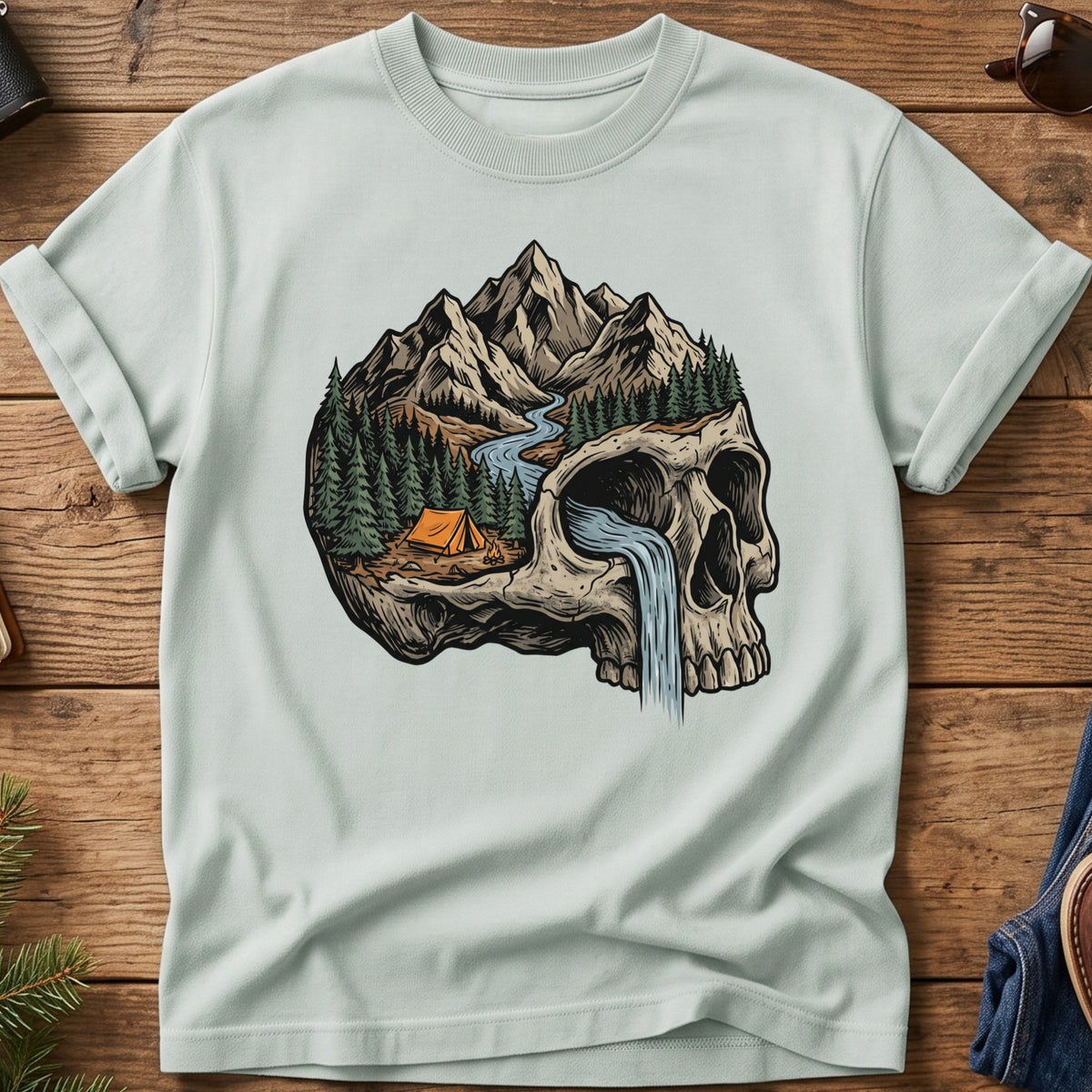 Into the Wild Skull Tee – graphic tee design close-up