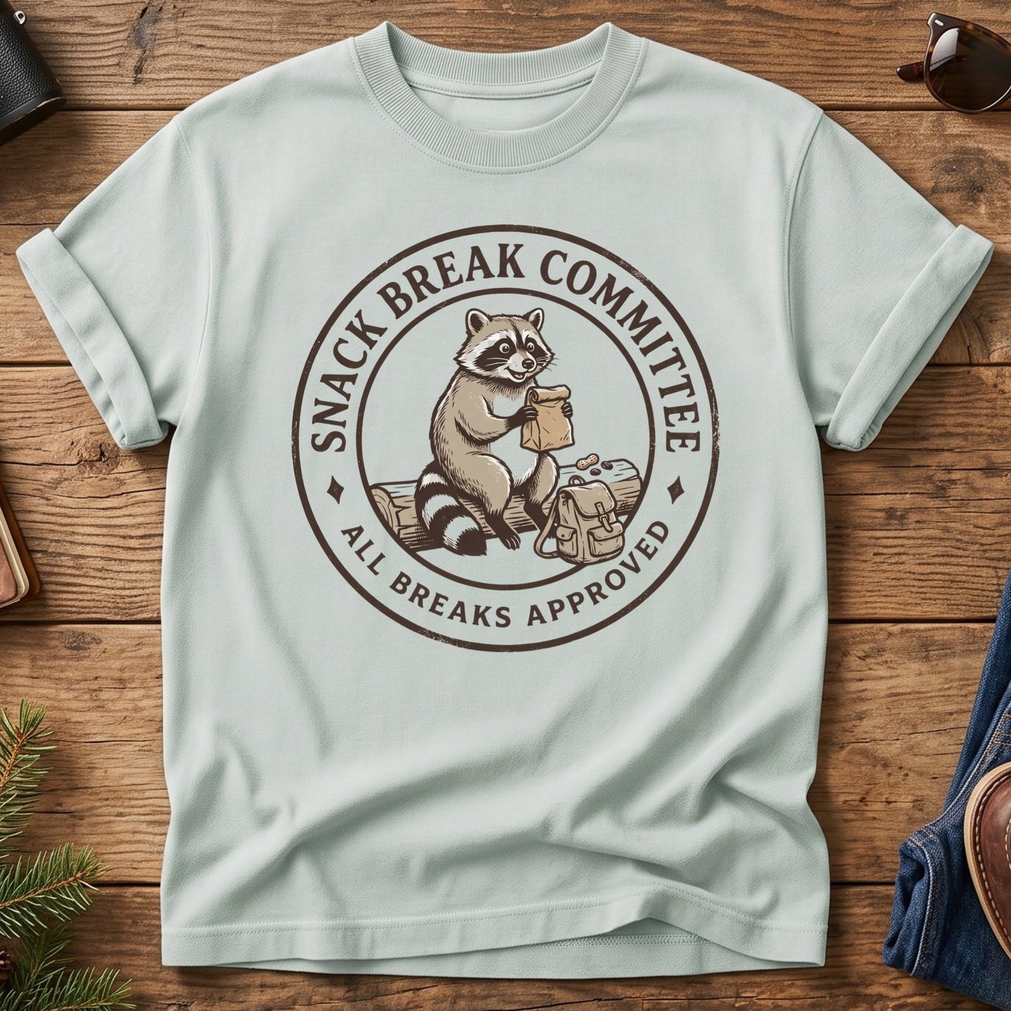 Snack Break Committee Raccoon Hiking Tee – product photo 2