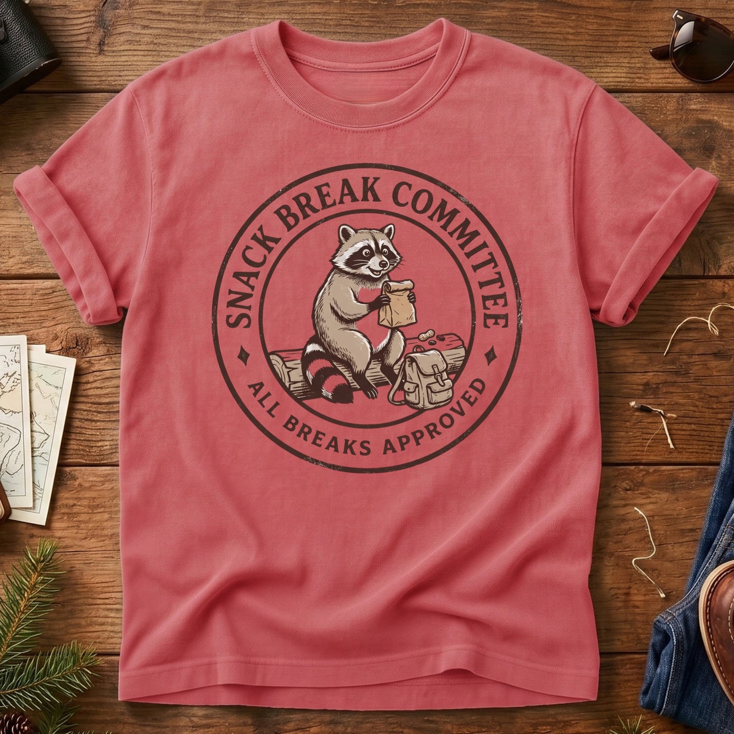 Snack Break Committee Raccoon Hiking Tee – product photo 1
