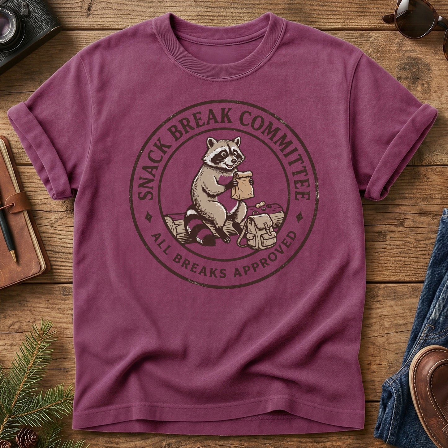 Snack Break Committee Raccoon Hiking Tee – product photo 3