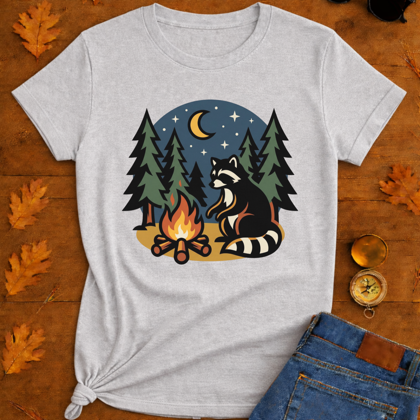Raccoon Warning Campfire T-Shirt — Funny Camping Graphic Tee